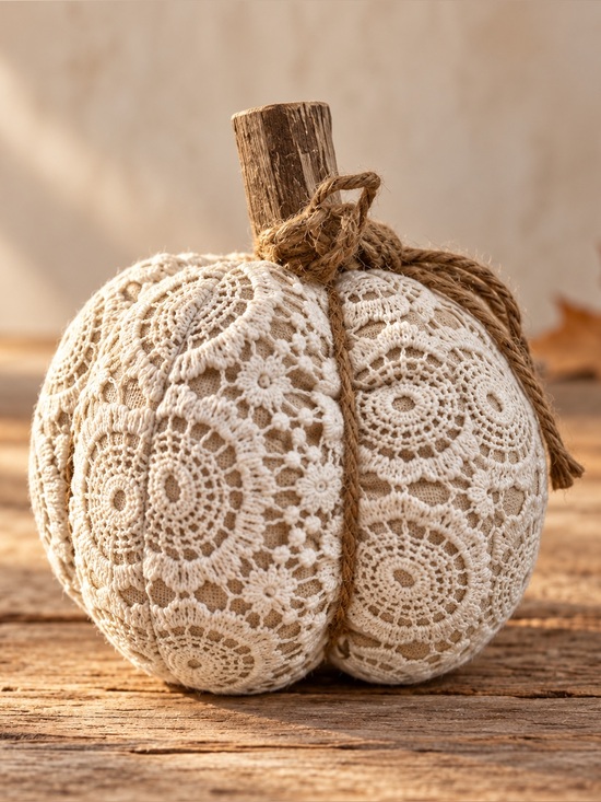 Other - Cream Farmhouse Lace Pumpkin Crochet Jute Fall Decor